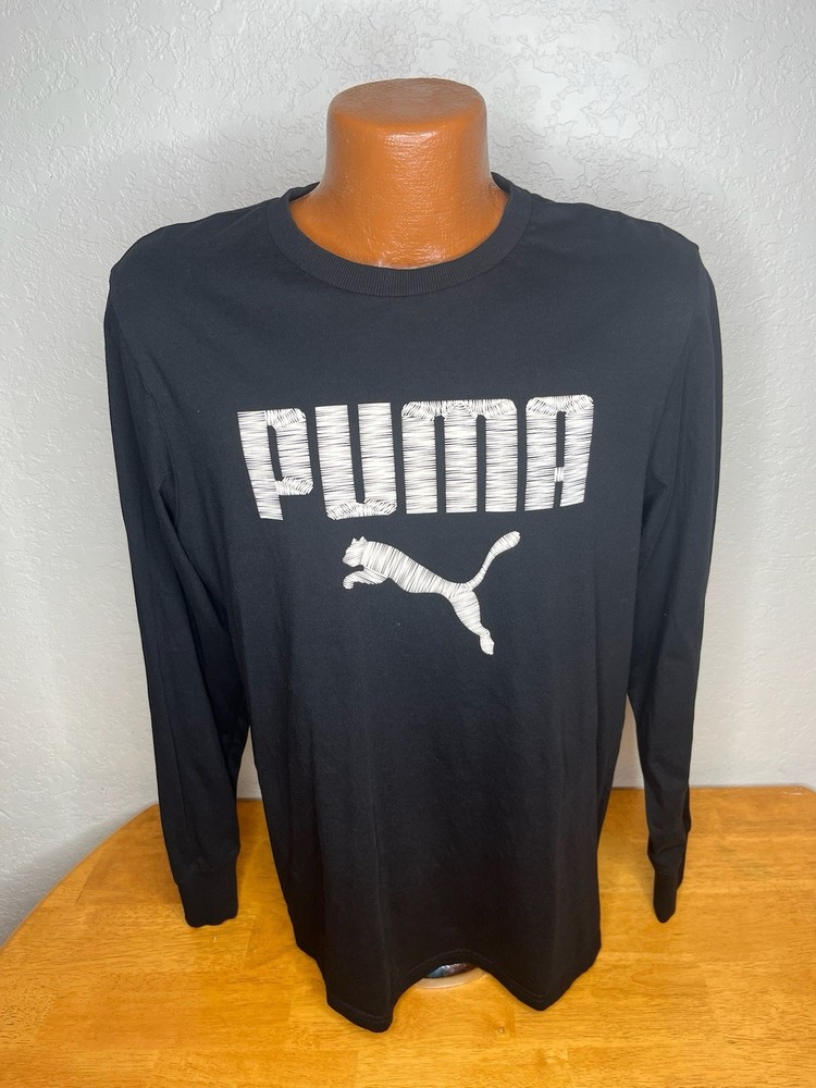 Men's PUMA L/S Athletic T-Shirt Large L - Black - Polyester / Cotton