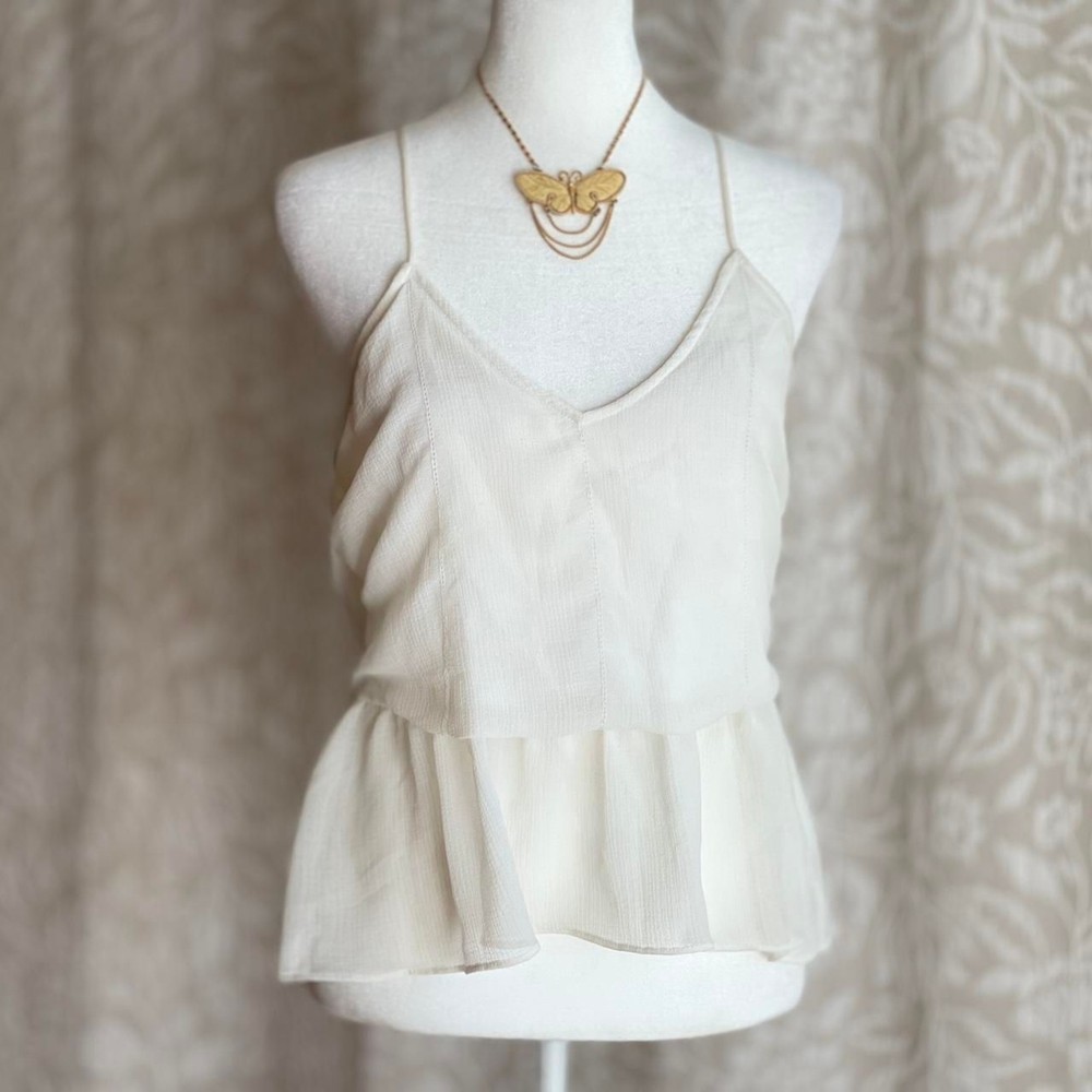 Dolce Vita Ivory Peplum Tank Top Sheer Strappy Backless Festival Top Coquette XS