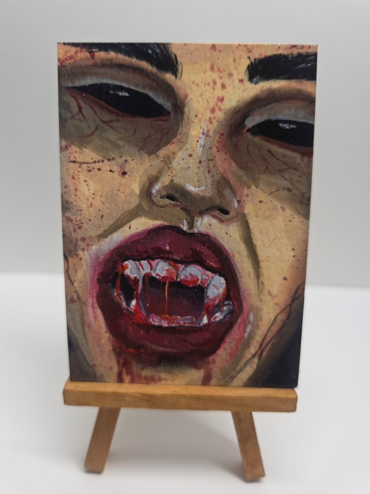 Original ACEO Vampire Portrait Painting OOAK Gothic Horror Fantasy Mini Art Card