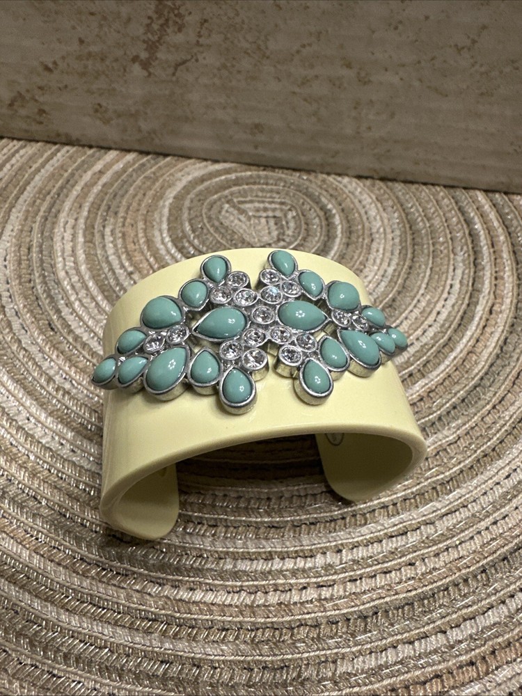 Lia Sophia Cuff Bracelet Spritzer Crystal Faux Turquoise Yellow Resin