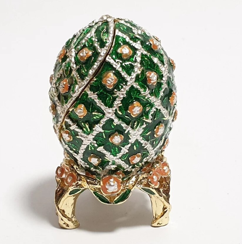Handmade Faberge Egg style, Swarovski Crystals, Enameled Metal Egg Jewelry Box