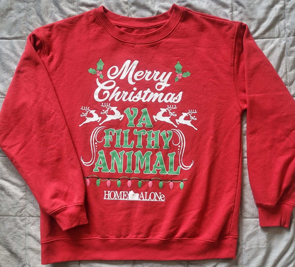 Home Alone Sweatshirt  Women's Size L Red 'Merry Christmas Ya Filthy Animal'
