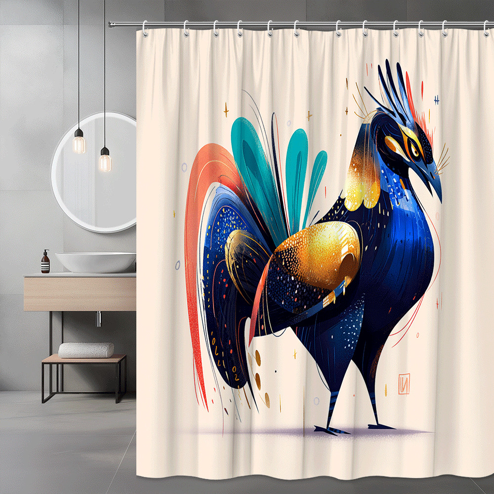 Abstract Rooster Shower Curtain Colorful Bird Print