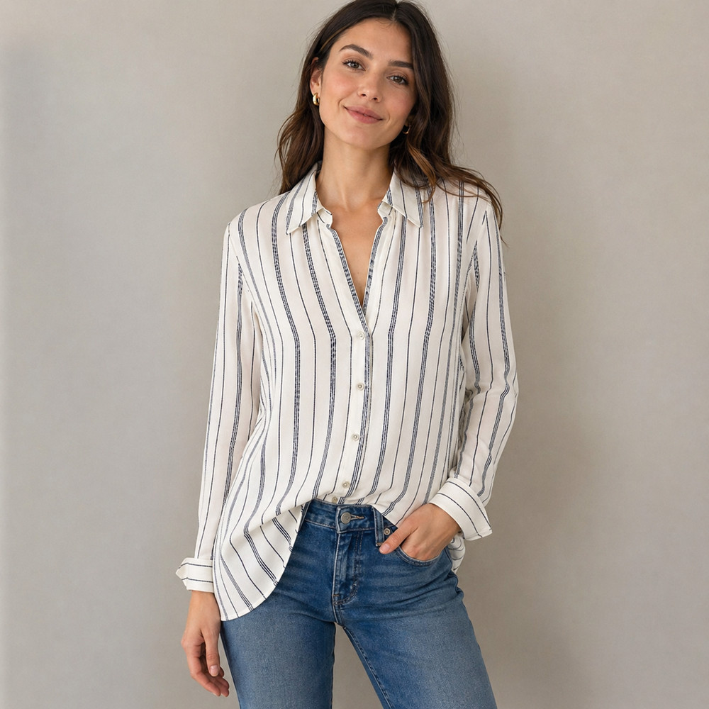 L’Agence Holly Silk Button Up Shirt XS NWT Ivory Black Stripe Blouse