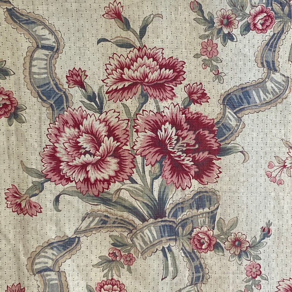 Faded floral fabric French cotton pink carnation material HEAVY Linen