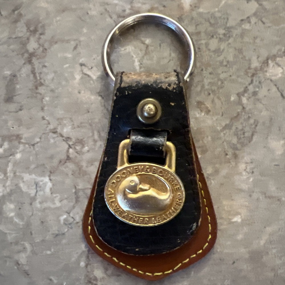 Vintage Dooney & Bourke Black Leather Solid brass Duck Key Chain Ring