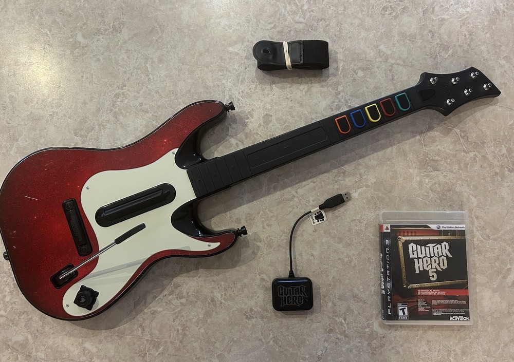 Guitar Hero 5 Rock Band Controller Bundle with Dongle Strap for PS3 PS4 PS5 Tested
