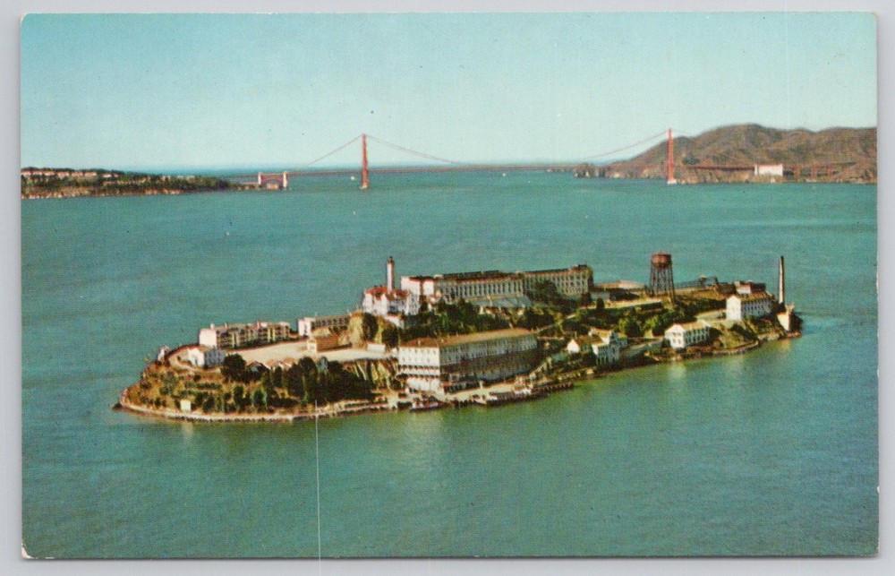 Alcatraz Island San Francisco Bay Golden Gate Bridge Chrome Postcard