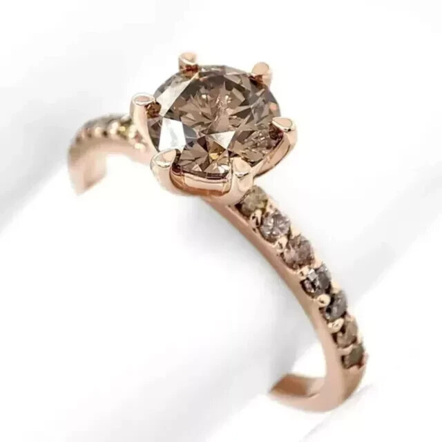 2Ct Round Cut Simulated Brown Diamond Womens Engagement Ring 14kRose Gold Plated