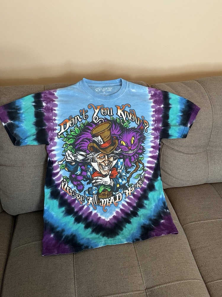 Liquid Blue Shirt Mens Medium Blue Alice In Wonderland Tie Dye Streetwear Mad