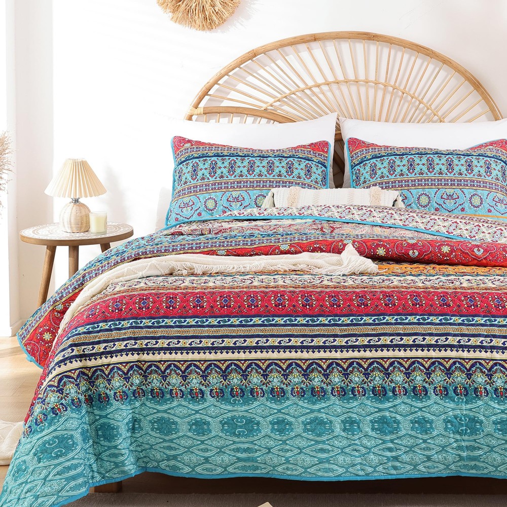 Quilt Boho Quilt Set Boho Bedding Bedspreads Queen Size,3 PCS Bohemian Quilt ...