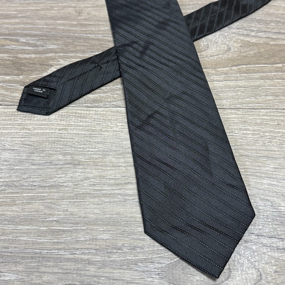 Calvin Klein CK Handmade Luxury 100% Silk Neck Tie Black Striped 59