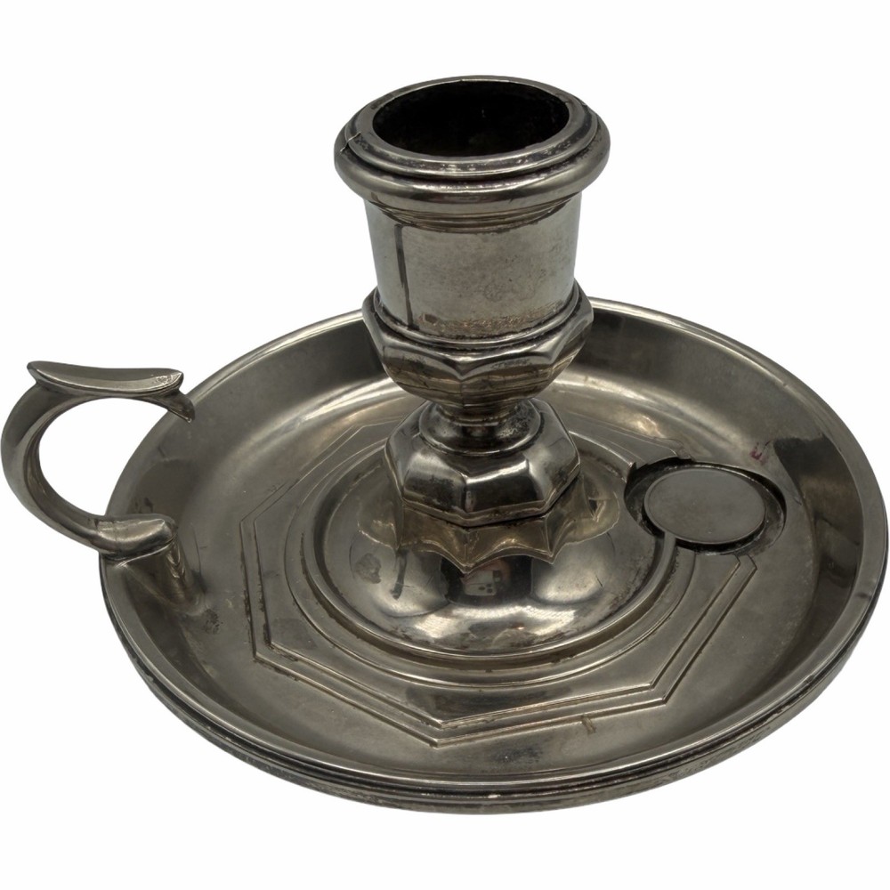 Vintage Chamber Stick Candle Holder Made in England Silver Tone Finger Loop