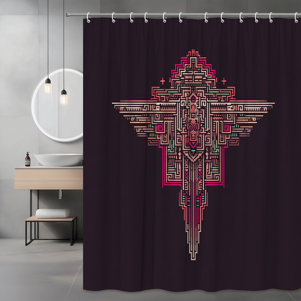 Geometric Tribal Art Shower Curtain Pink Black Abstract Print