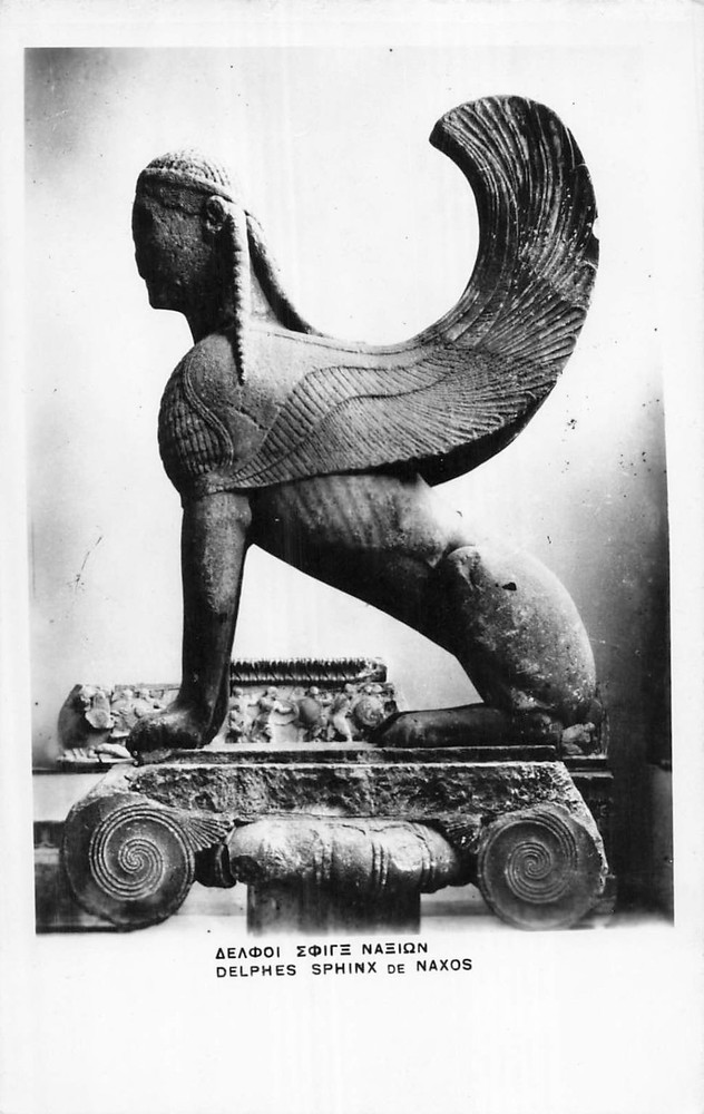 Delphi Greece Sphinx of Naxos Ancient Statue Art Postcard Greek Archaic