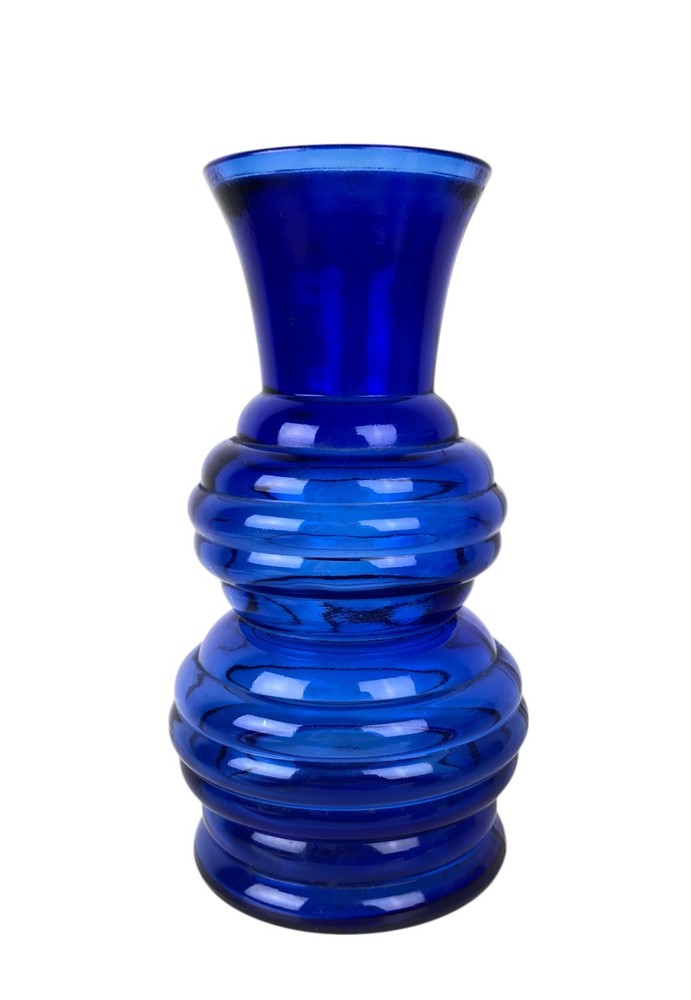 Unique Vintage Cobalt Blue Tall Curvy Vase Art Glass Marked USA 9