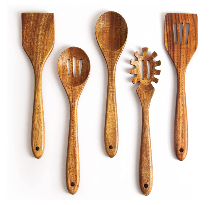 Acacia Wooden Spoons for Cooking: 5-Piece Kitchen & Cooking Utensils Set - Woode-image