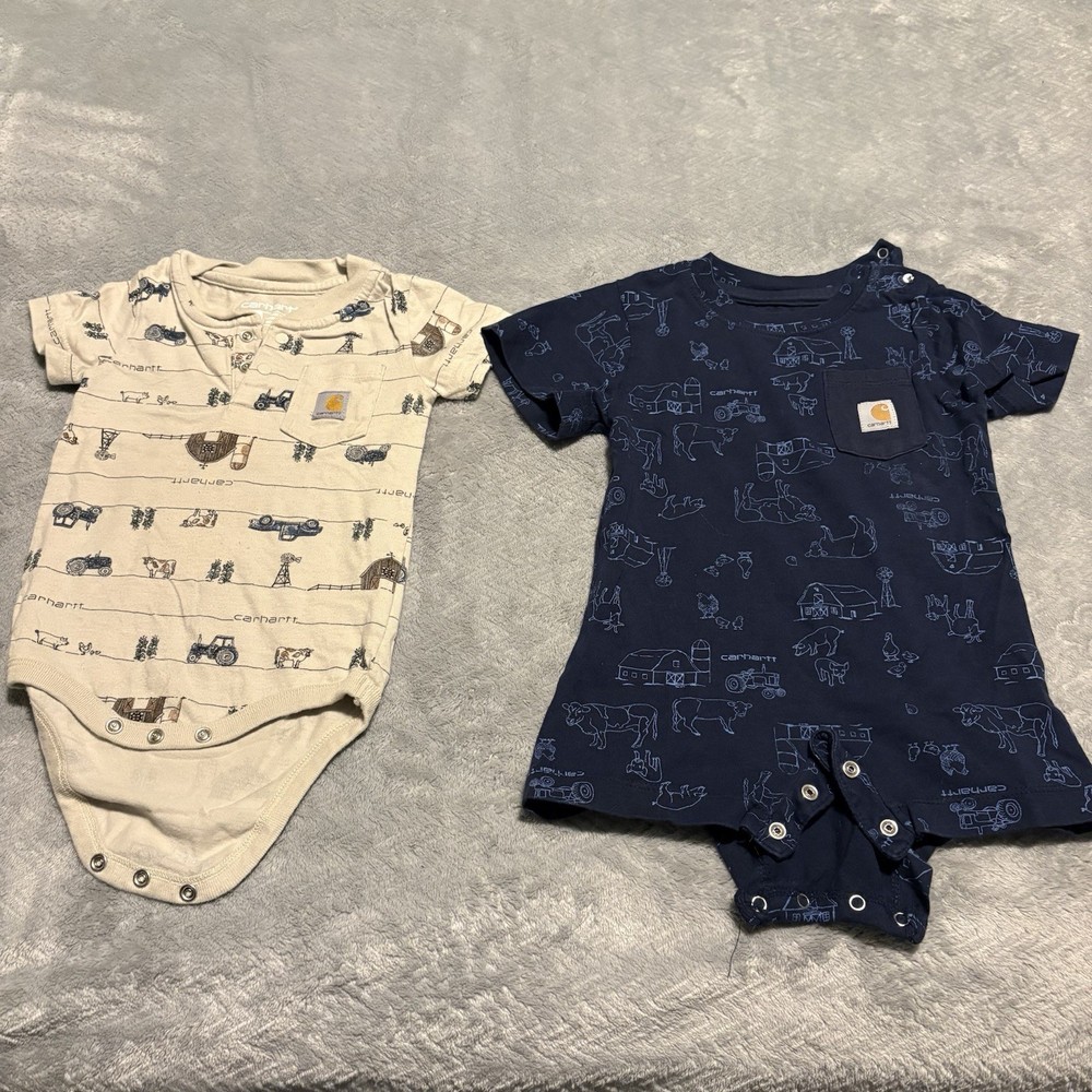 Carhartt Baby Clothes Boy 9M 9 Months One Piece Farm  - Set of 2