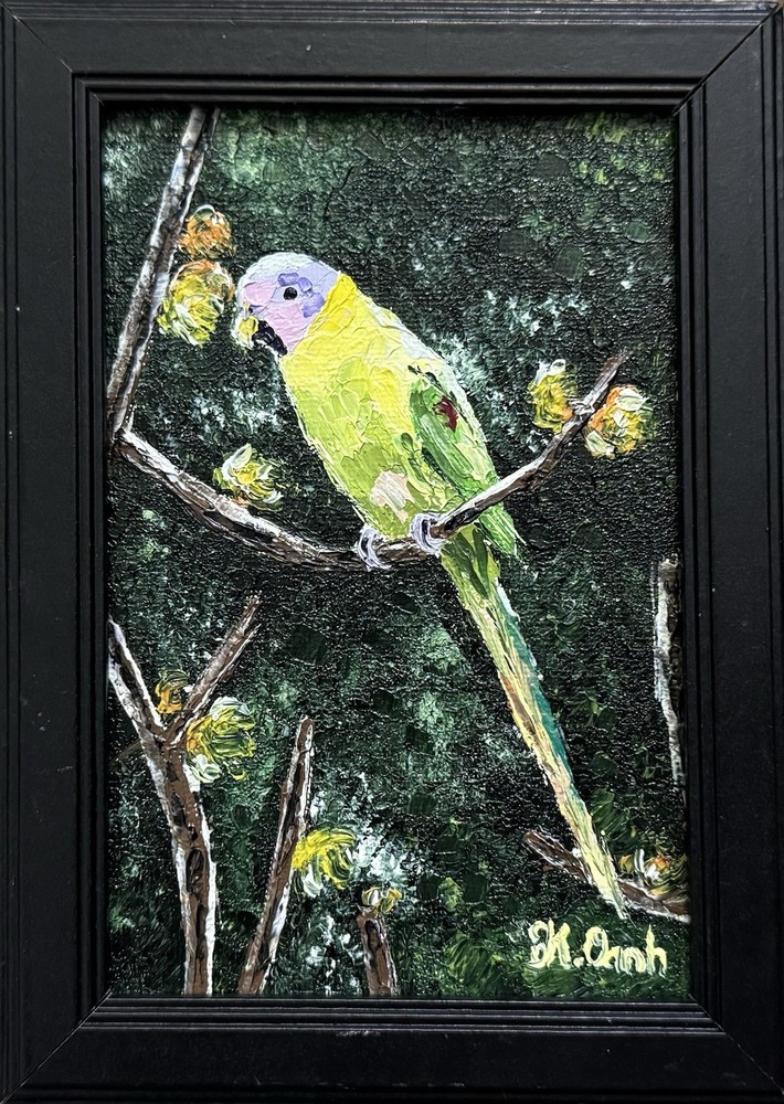 ORIGINAL OIL PAINTING BIRD ABSTRACT LANDSCAPE ARTWORK SIGNED FRAMED 4x6