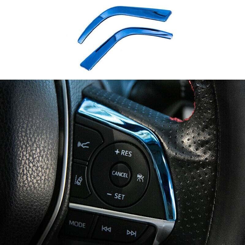 Blue For Toyota Camry 2018~2023 2pcs Steering Wheel Button Strip Trim Titanium