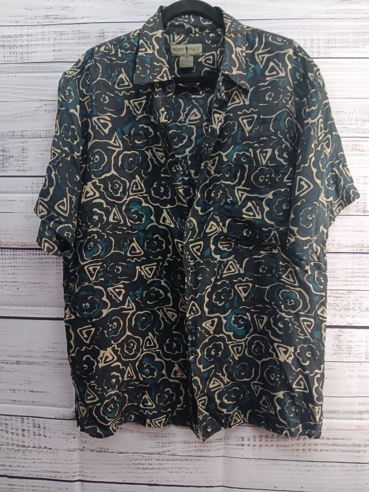 Robert Stock Shirt Men’s Medium Multicolor 100% Silk Fishing Vintage