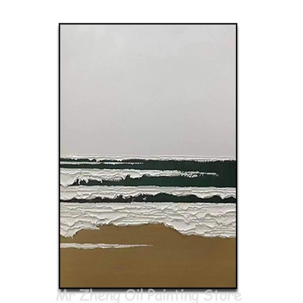 Brown Beachside Landscape Oil Painting Abstract Handmade Canvas Decorative Mural