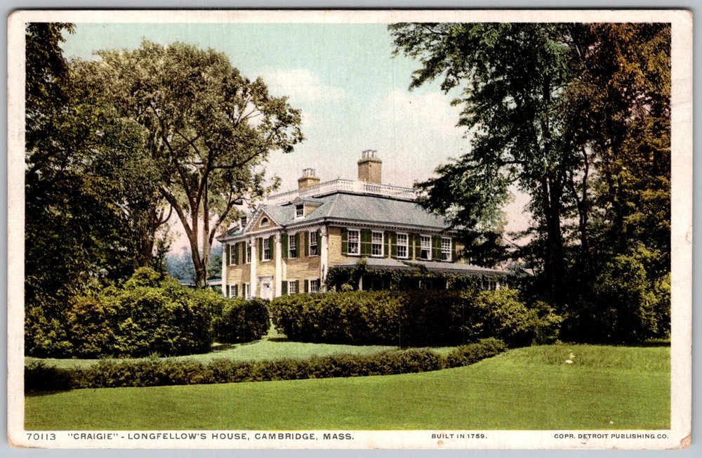Antique Postcard Craigie Longfellow House Cambridge, MA 1910s