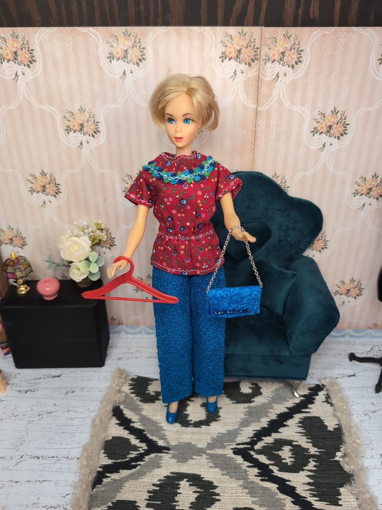 Vintage Barbie Clone Outfit - Embroidered Top, Pants, Purse, Shoes +