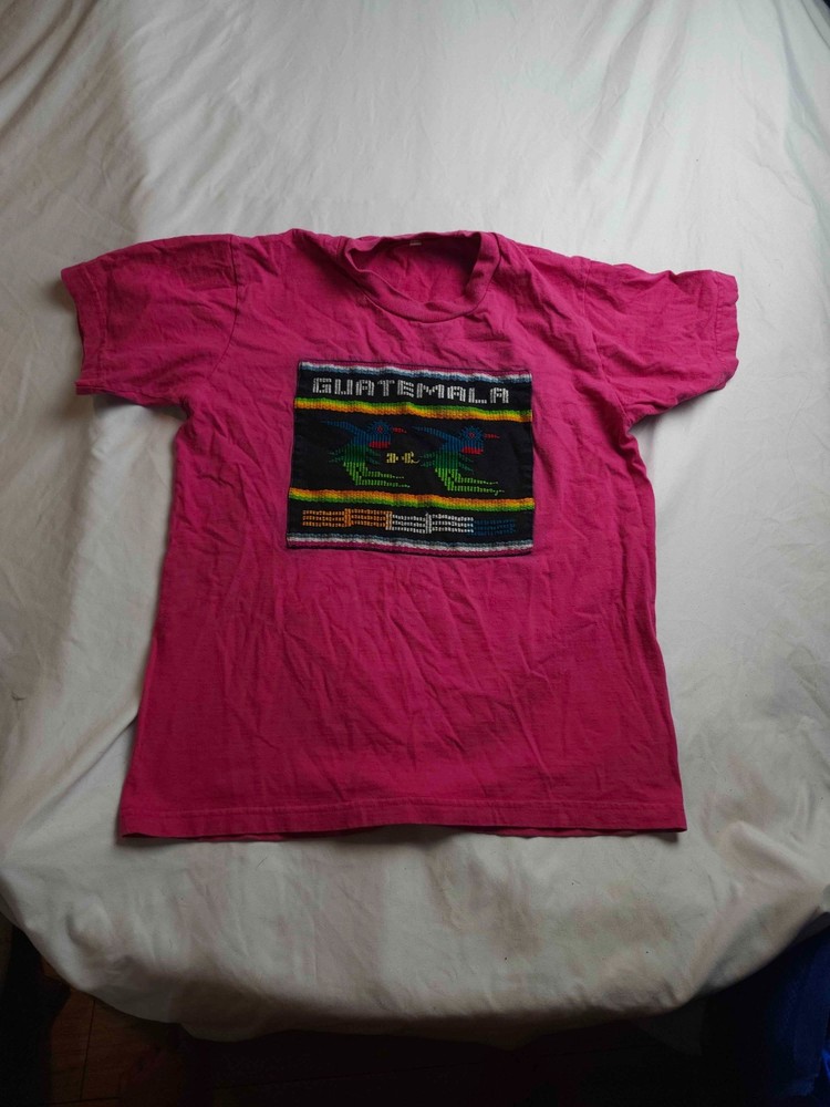 Vtg 90s Guatemala Quetzal Shirt Large Pink Embroidered Eclectic Grandpa Festival
