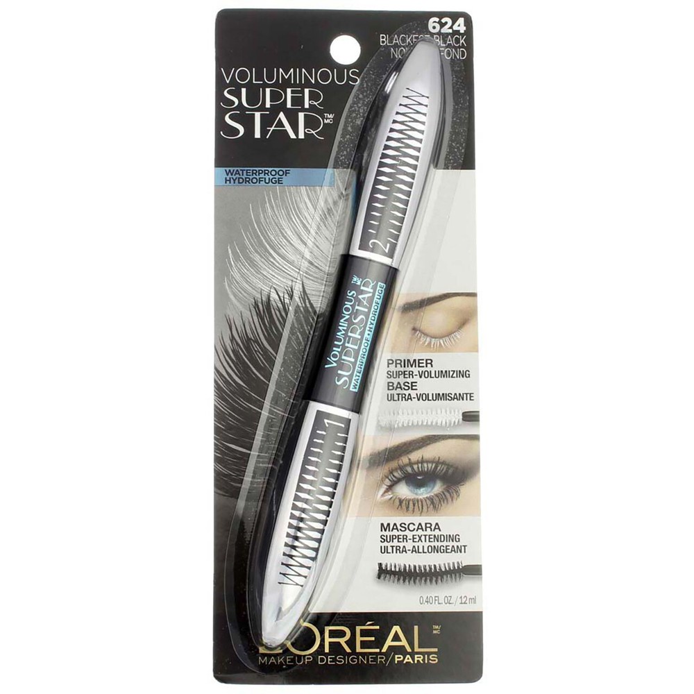L'Oreal Paris Voluminous Superstar Lash Extending Waterproof Mascara, Blackes...