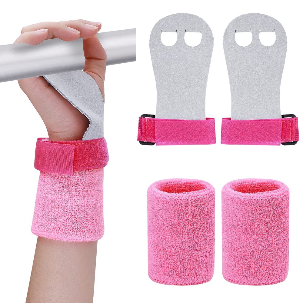 2 Gymnastics Grips Wristbands Sets for Girls Youth , Pink Gymnastic Hand Grip...