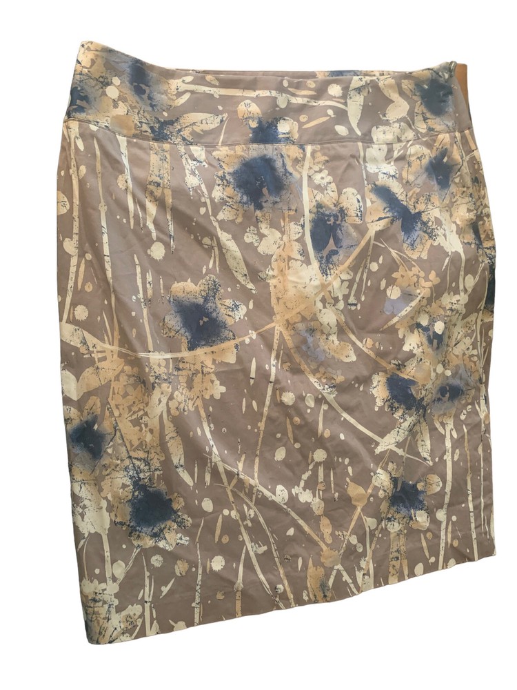 Alfani Womens Abstract Art Straight Skirt in Tan with Multicolor Splashes  -image