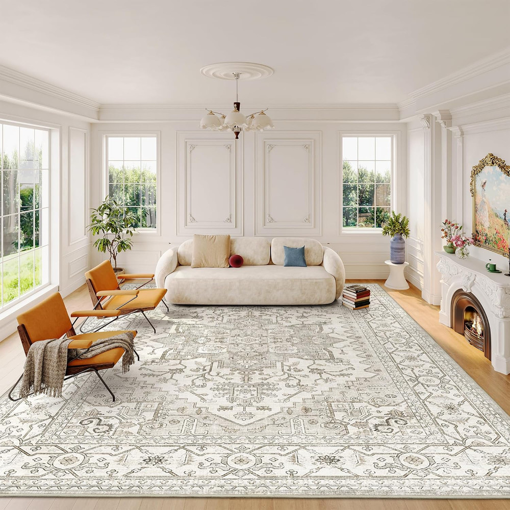 Area Rugs for Living Rooms - 6X9, Boho Non-Slip Low Pile Carpet Machine Washable