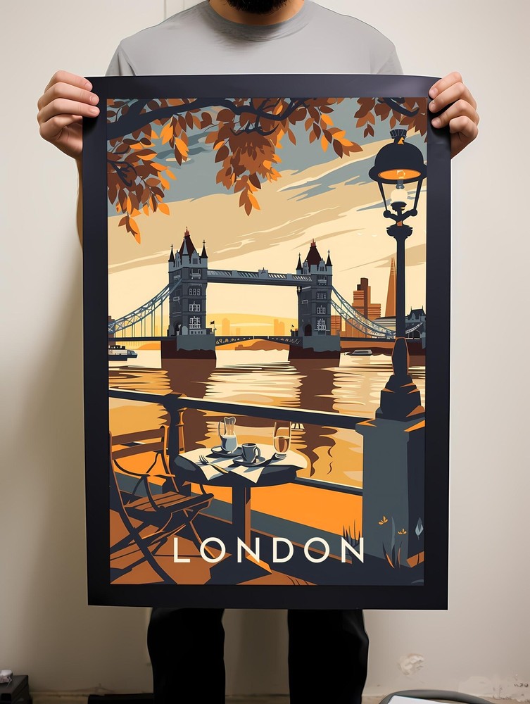 London Retro Travel Poster Printable Wall Art Instant Hanging Decor New Home