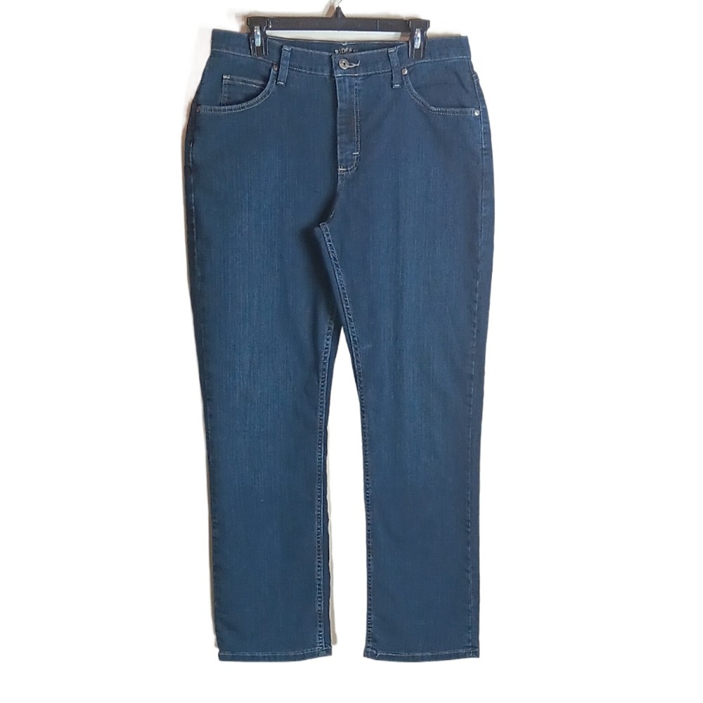 Riders By Lee Relaxed Fit Straight Jeans Womens 14 Dark Wash High Rise Stretch