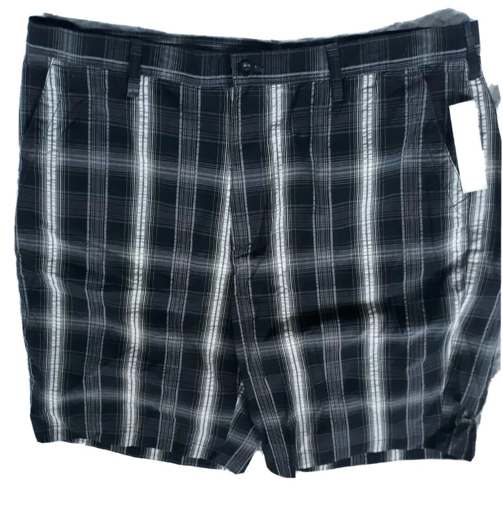 Apt 9 Size 42,Black Gray  Plaid Seersucker Flat Front Shorts NWT