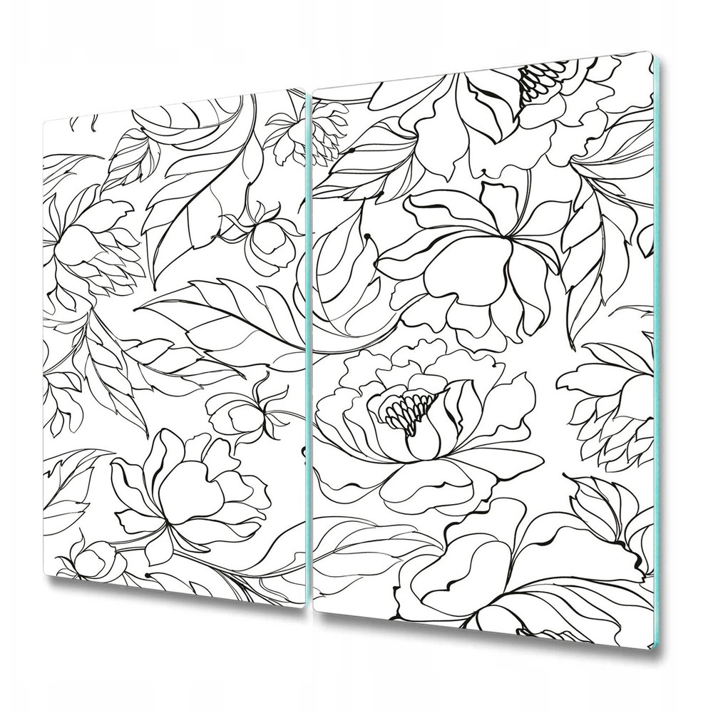 Tempered Glass Worktop protector Peony Floral Flower Floral Black & White