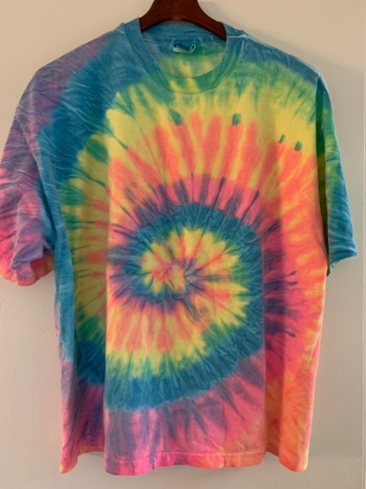 TIE DYE HIPPEE HANES BEEFY T Shirt Pre Shrunk Unisex Size XL Retro Boho Vibrant