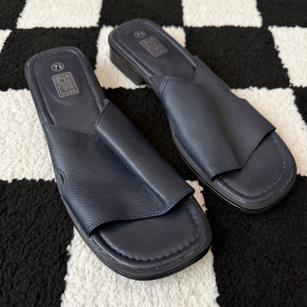 faded glory vintage whimsical 90s y2k mule Size 7.5 womens black leather sandals