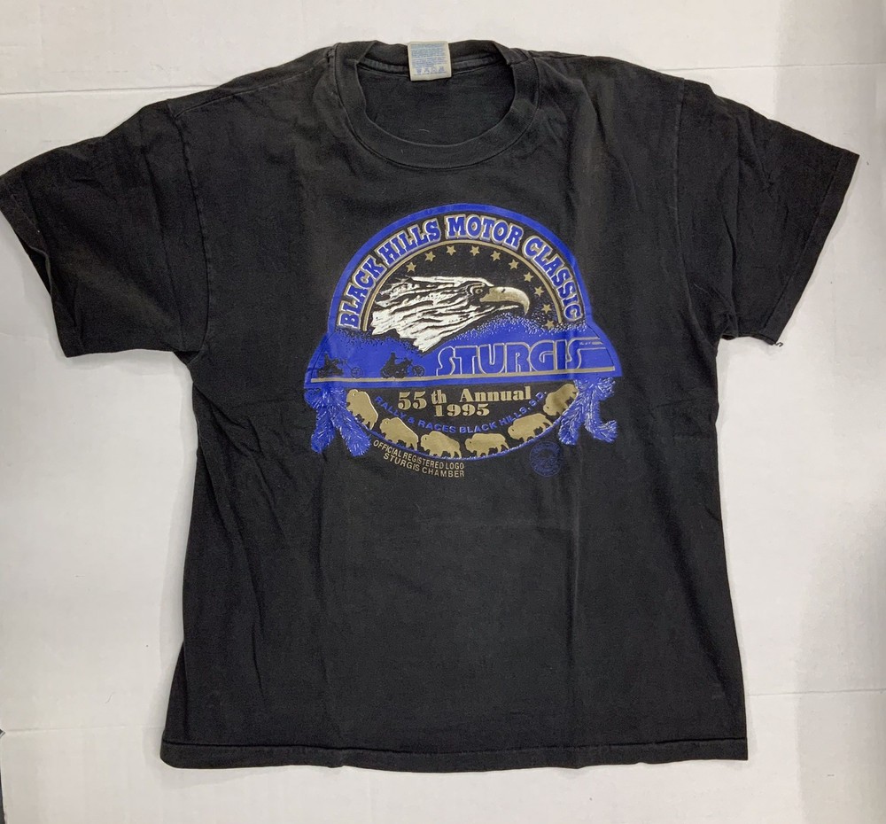 Sturgis Rally & Races 1995 Black Hills Sz L USA Made T Shirt 55th Anniversary