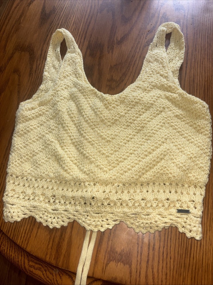 Yellow Hollister Crochet Cropped Top, Small