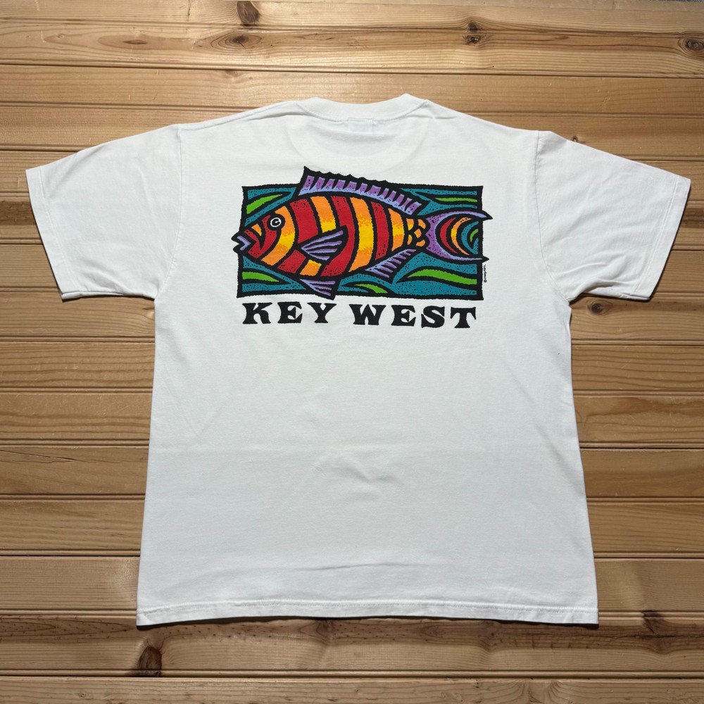 Vintage 90s Key West Tropical Fish Beach Hawaiian Graphic Souvenir Shirt Medium