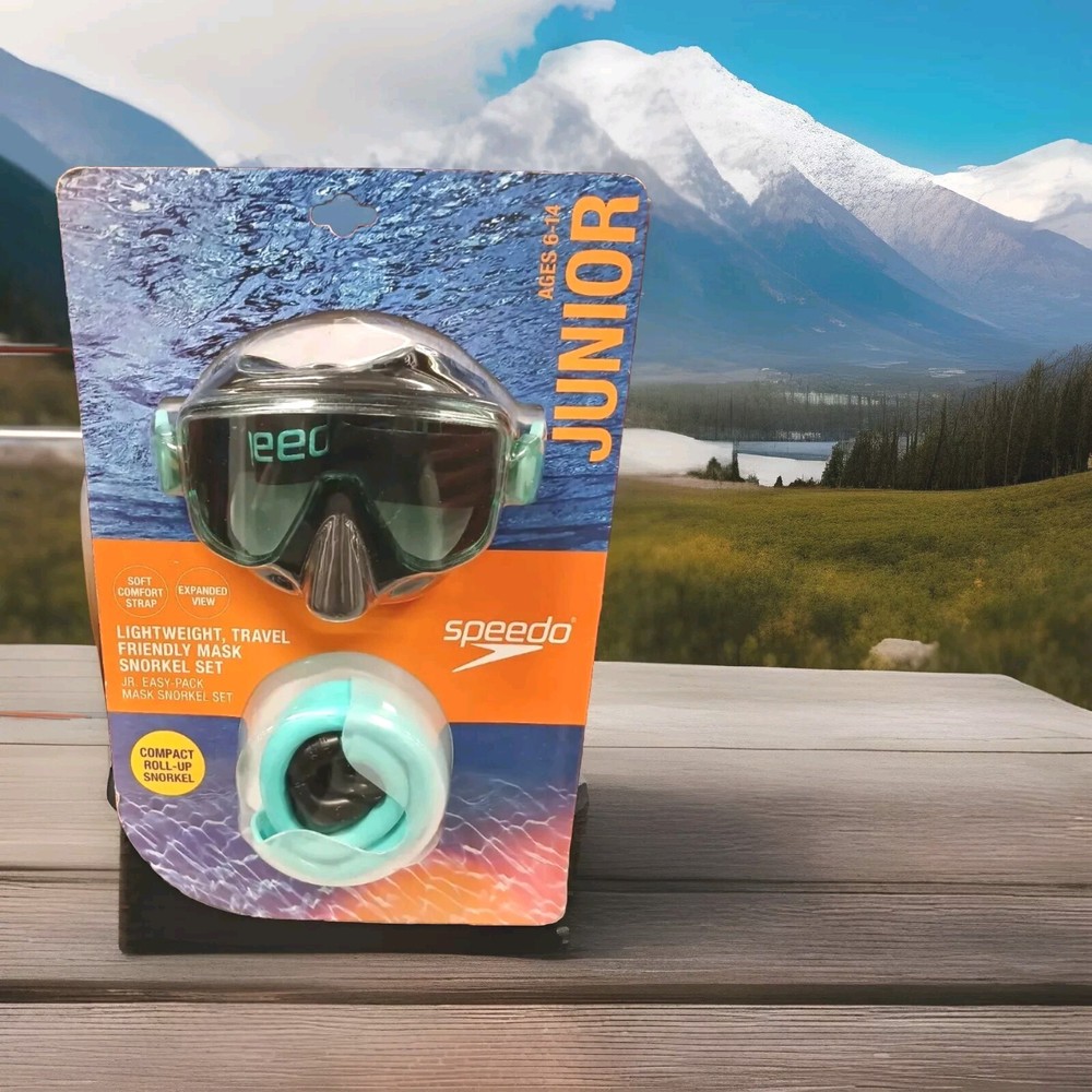 Speedo Junior Travel Snorkel Set Snorkeling Gear Anti-Fog Dry Top 6-14YRS Mint..
