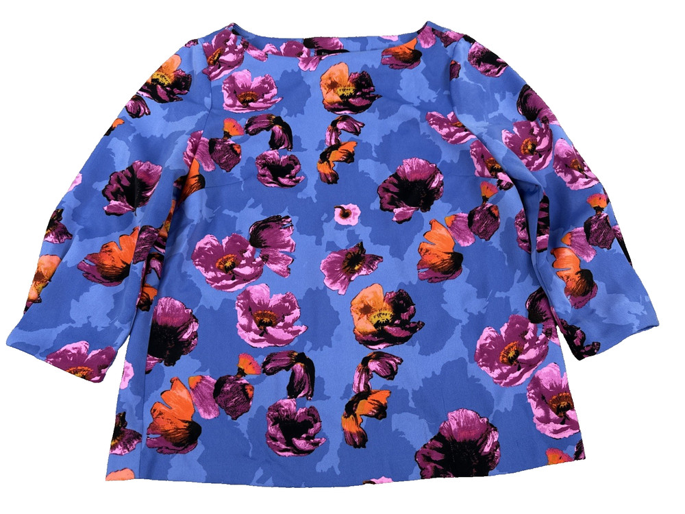 Banana Republic Women's Blouse PXS Blue Pink Orange Floral Print Long Sleeve