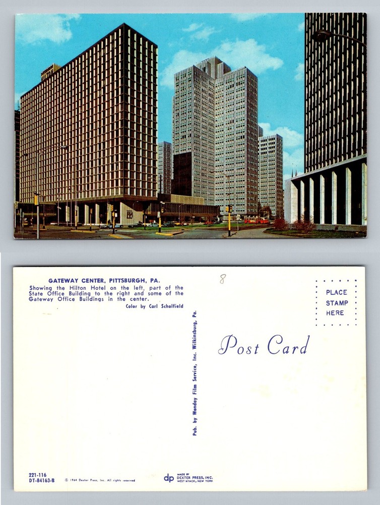 Pittsburgh, PA-Pennsylvania Gateway Center Hilton Hotel Skyline Vintage Postcard