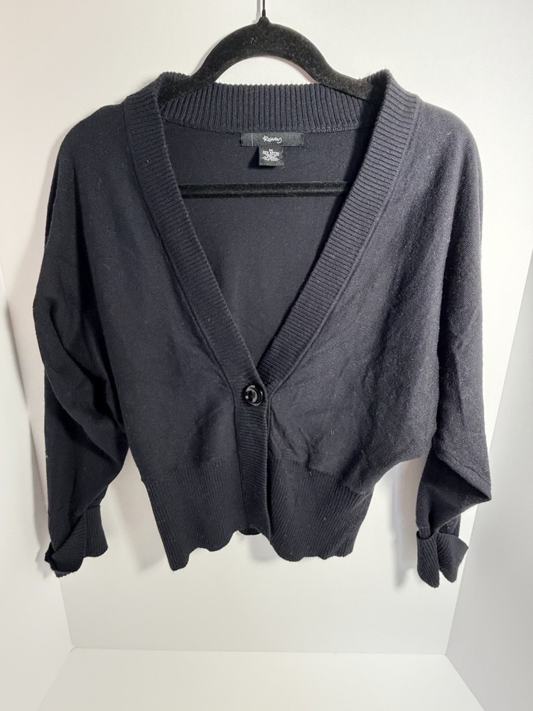 Ravegy Black V-Neck Long Sleeve Button Knit Cardigan Sweater Rayon Nylon Size M