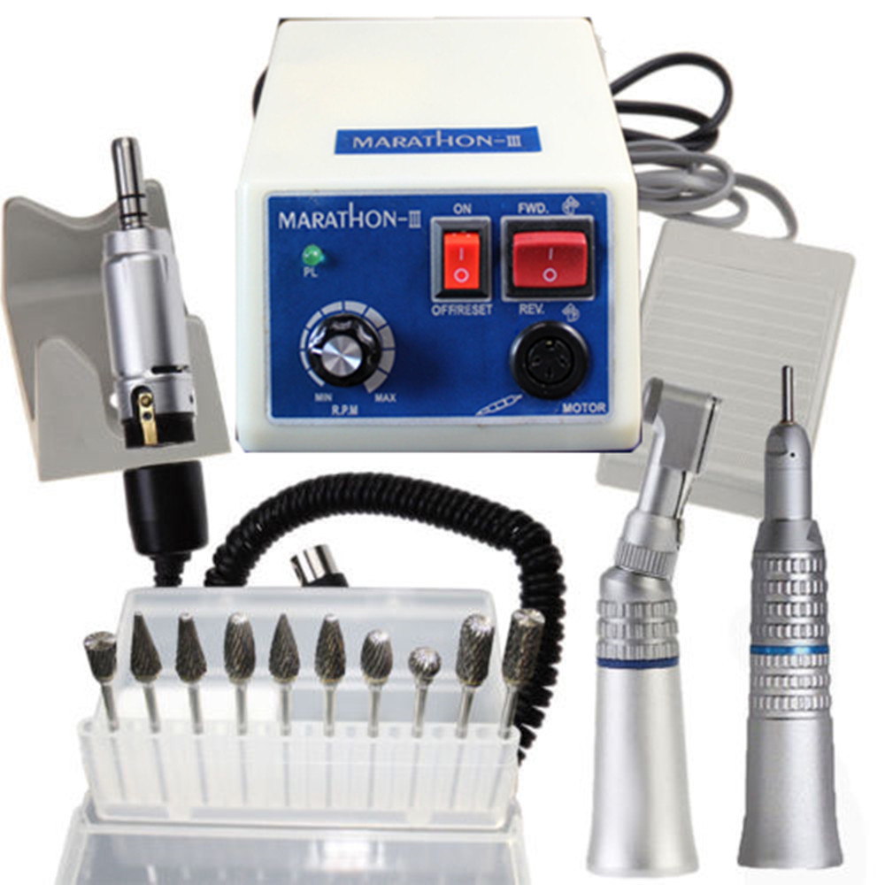 Dental Micro motor Marathon Polisher Machine +35K RPM Handpiece & 10 Drills Burs