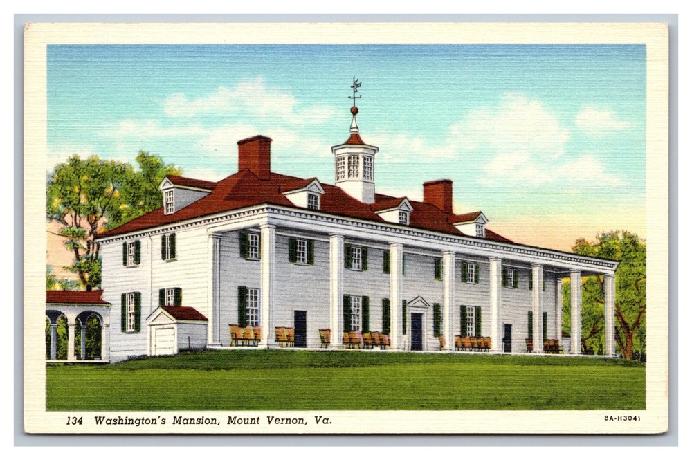 Mount Vernon, VA Virginia,  Washington's Mansion, Vintage Linen Postcard