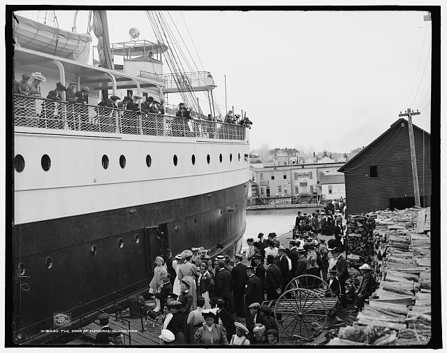 Photo:Dock at Mackinac Island Michigan Steamboat Crowd c1906