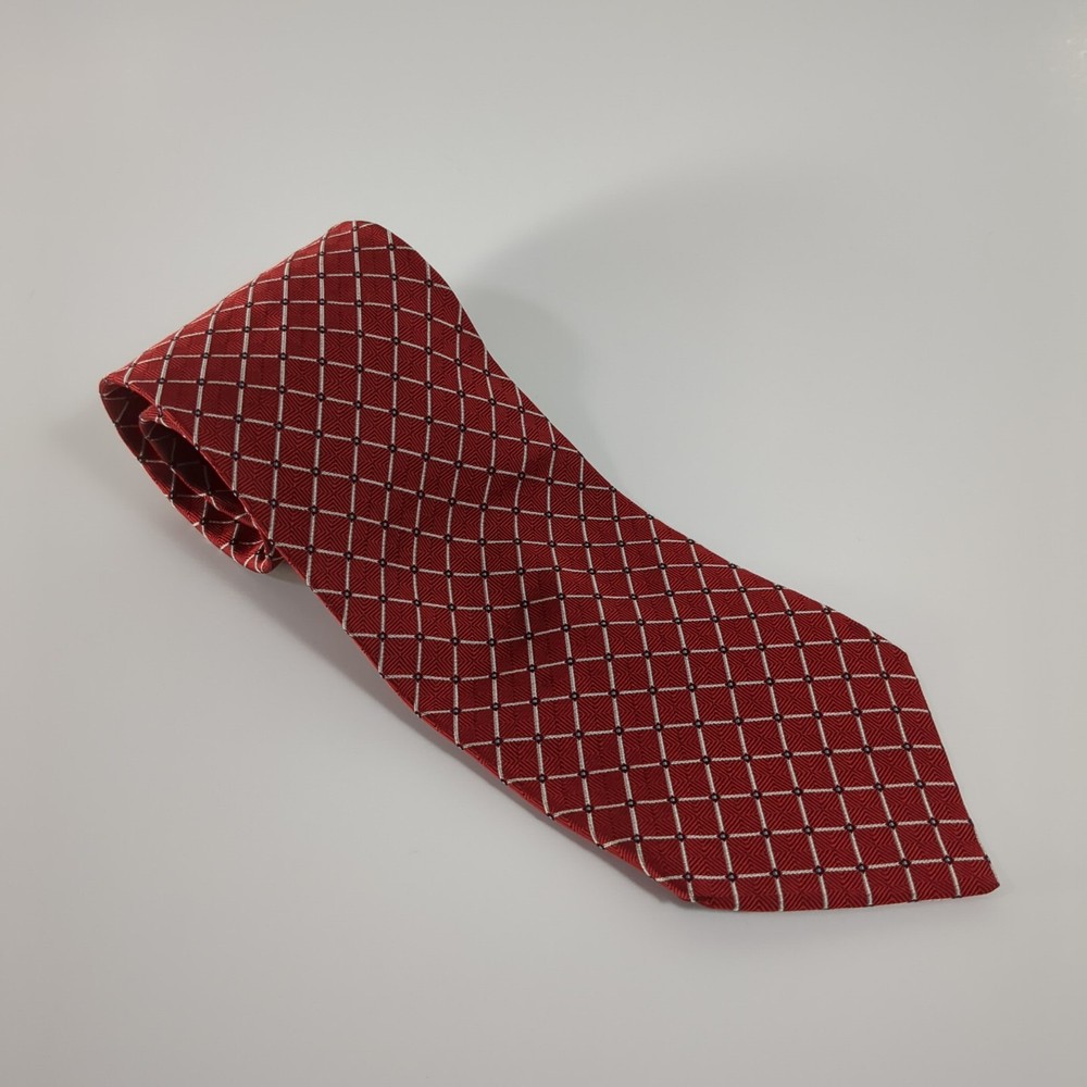 Silk Neck Tie Joseph A Banks Geometric Red 100% Made In Italy 4